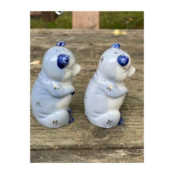Vintage Salt & Pepper Mini Pigs Blue White - Picture 2 of 9